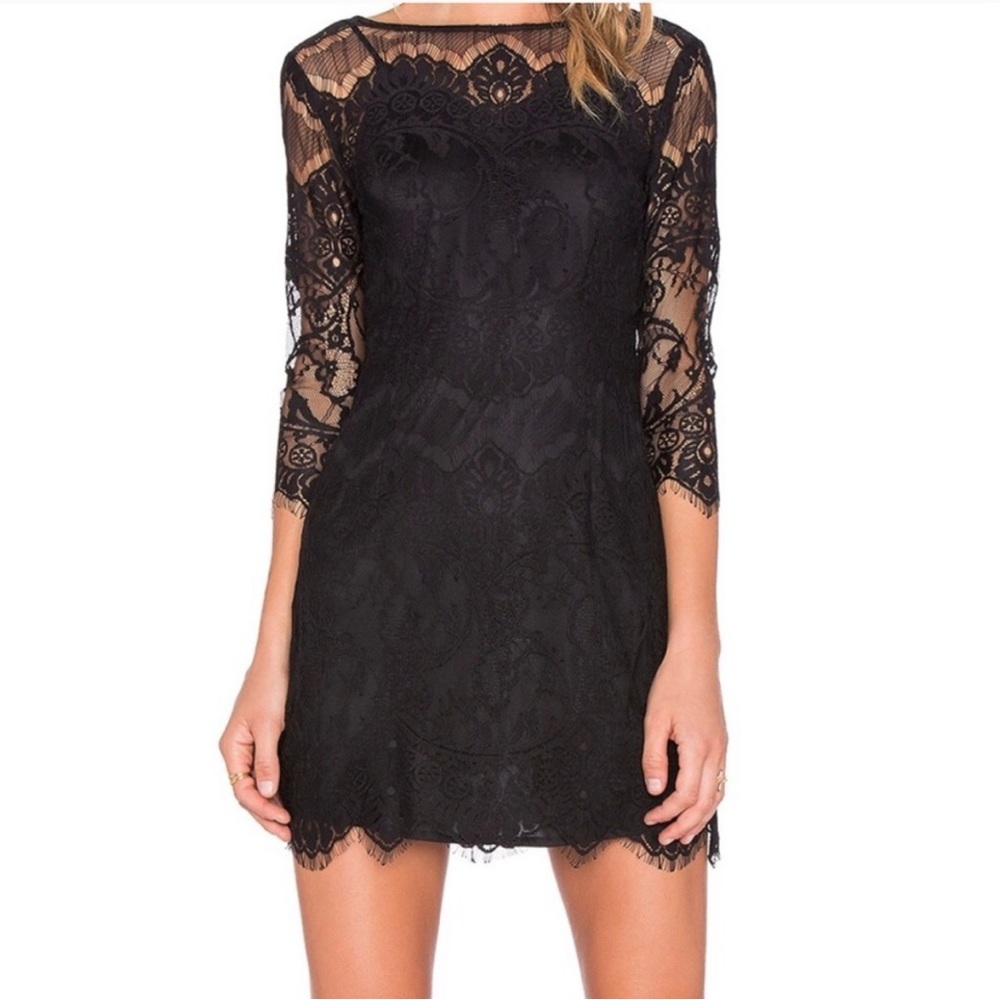 NWT: BB Dakota black lace overlay dress. Never worn. 3/4 sleeves
